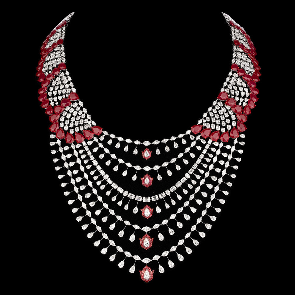 14K White Gold Diamond Necklace - 71.397ct VVS-VS-IJ with Colour Stones
