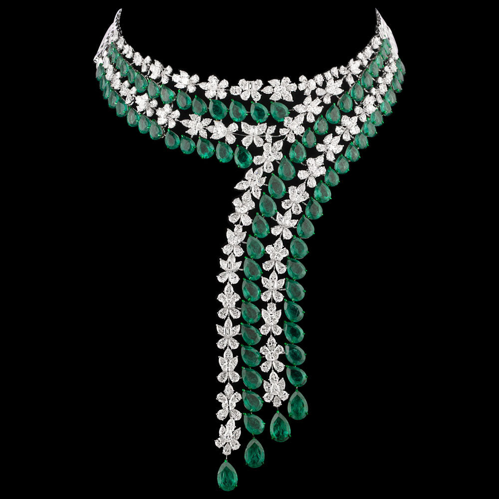 14K White Gold Diamond Necklace - 58.214ct VS-SI-IJ with Colour Stones