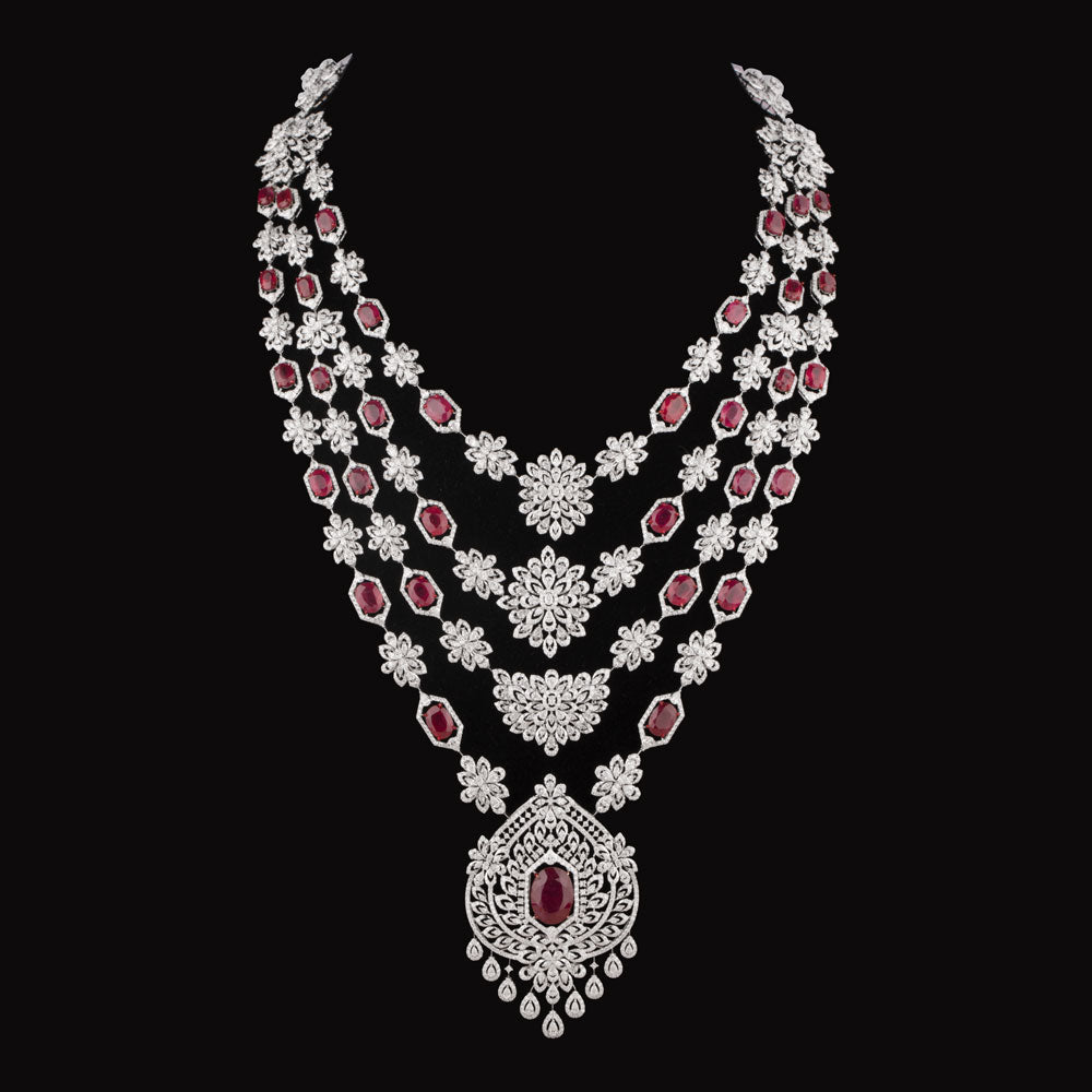 18K White Gold Diamond Earrings - 50.594ct VVS-EF with Colour Stones