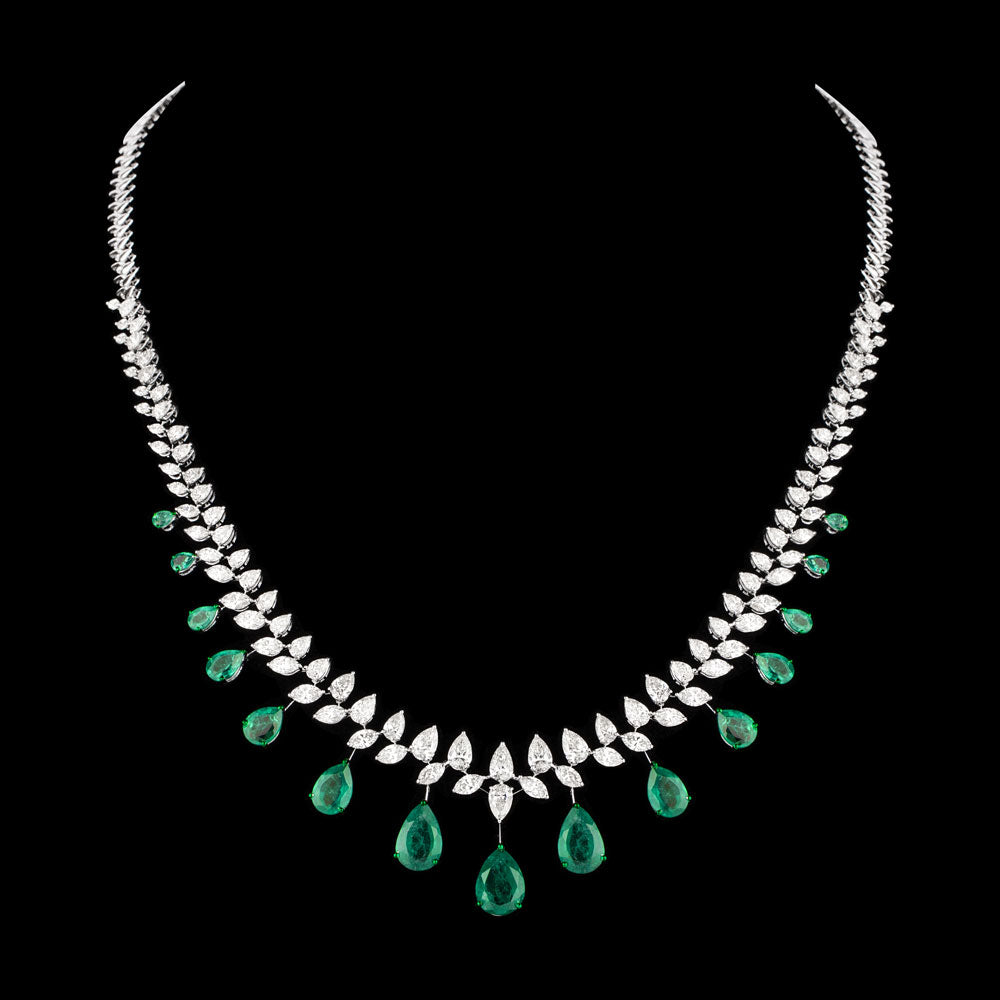 14K White Gold Diamond Necklace - 16.397ct VVS-VS-IJ with Colour Stones