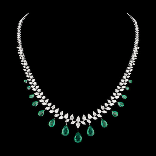 14K White Gold Diamond Necklace - 16.397ct VVS-VS-IJ with Colour Stones