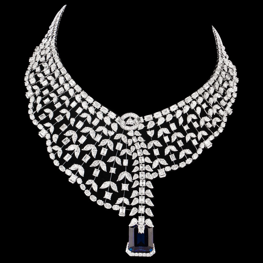 14K White Gold Diamond Necklace - 96.242ct VVS-VS-HI with Colour Stones