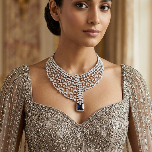 14K White Gold Diamond Necklace - 96.242ct VVS-VS-HI with Colour Stones