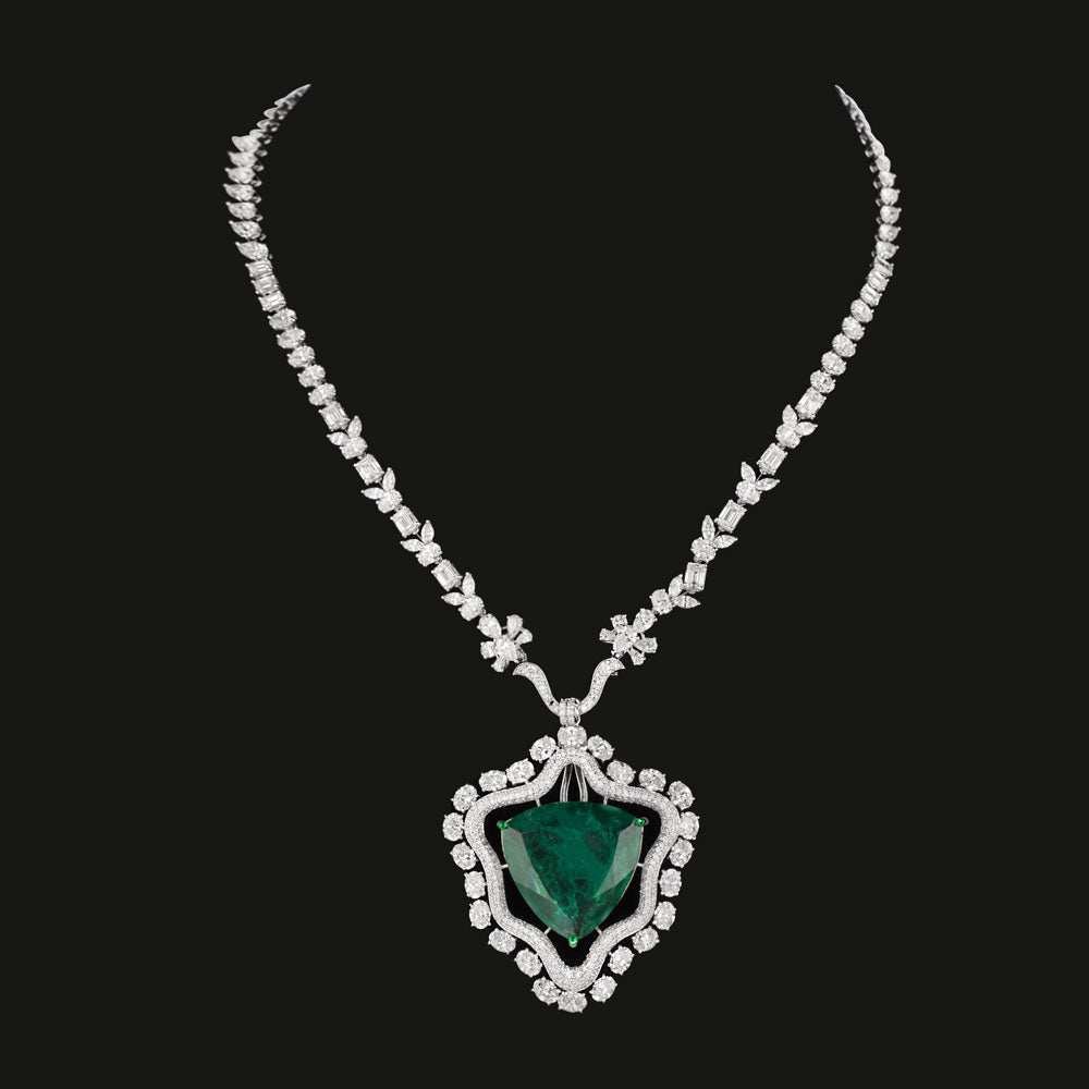 14K White Gold Diamond Necklace - 25.667ct VS-SI-GH with Colour Stones