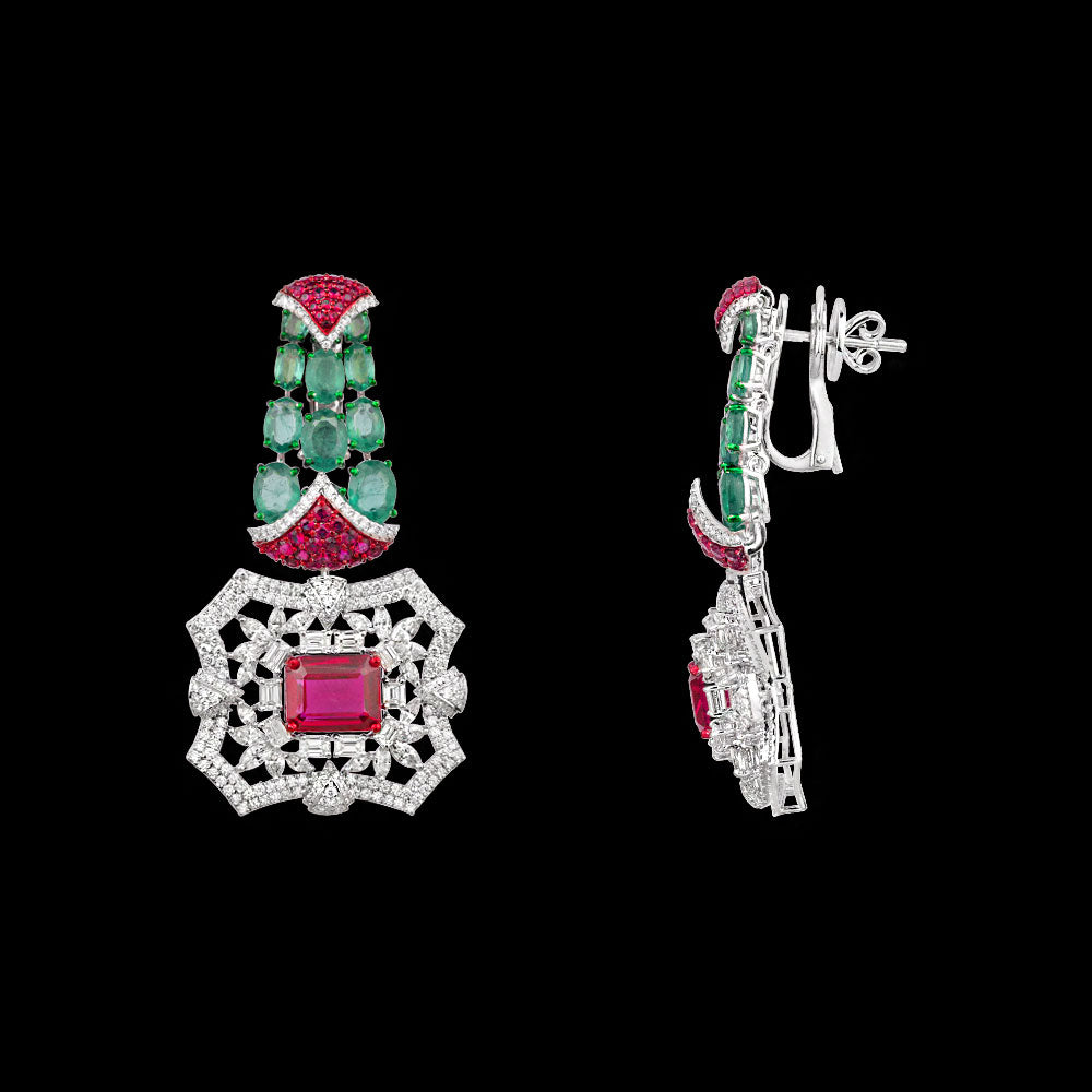 18K White Gold Diamond Jewellery - 6.265ct VVS-VS-JK with Colour Stones