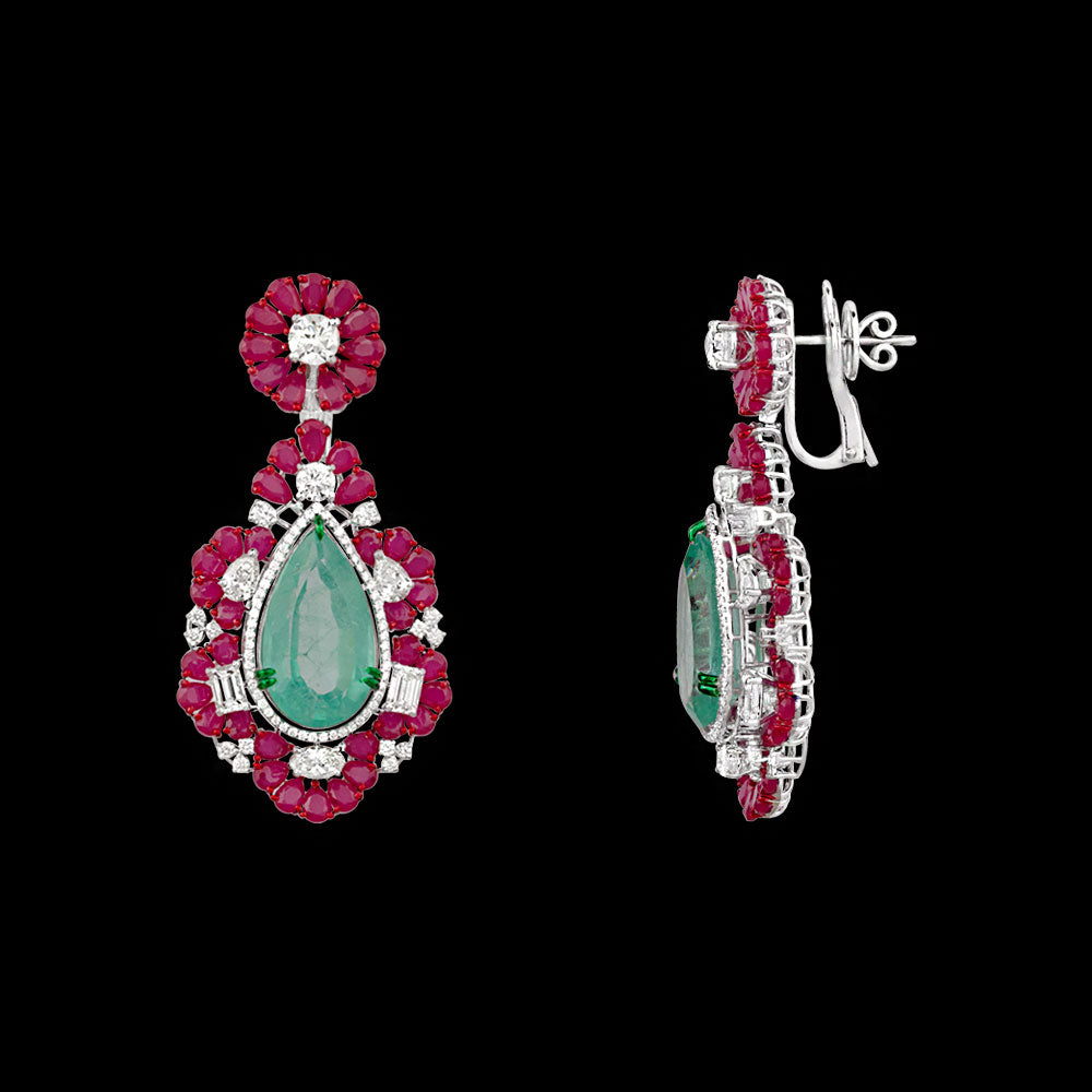 18K White Gold Diamond Jewellery - 6.459ct VVS-VS-GH with Colour Stones