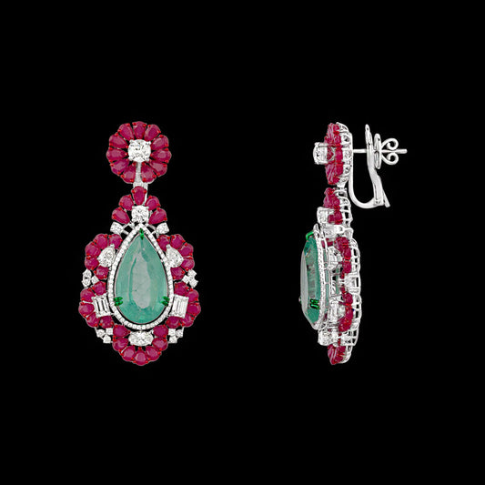 18K White Gold Diamond Jewellery - 6.459ct VVS-VS-GH with Colour Stones