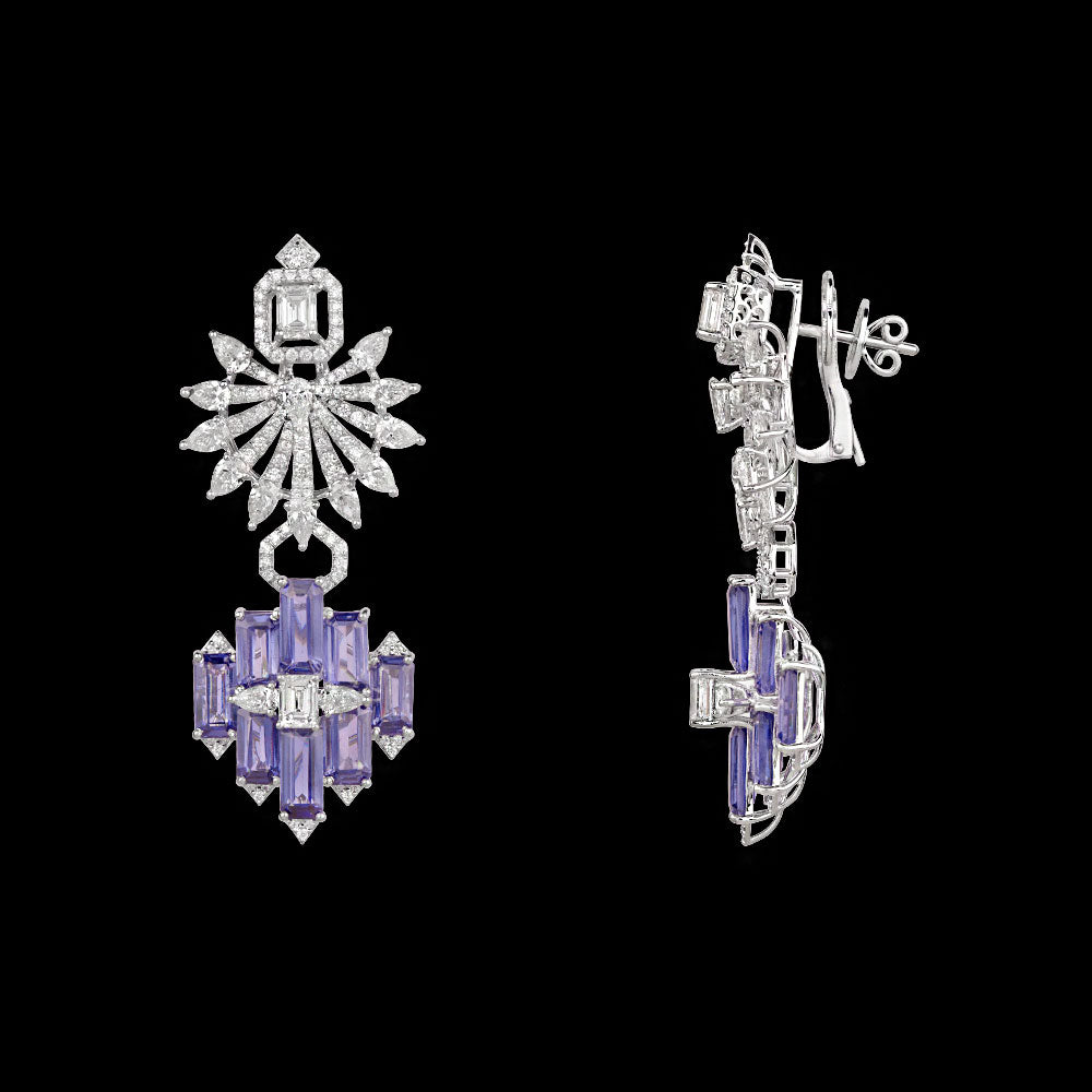 18K White Gold Diamond Jewellery - 10.417ct VVS-VS-GH with Colour Stones