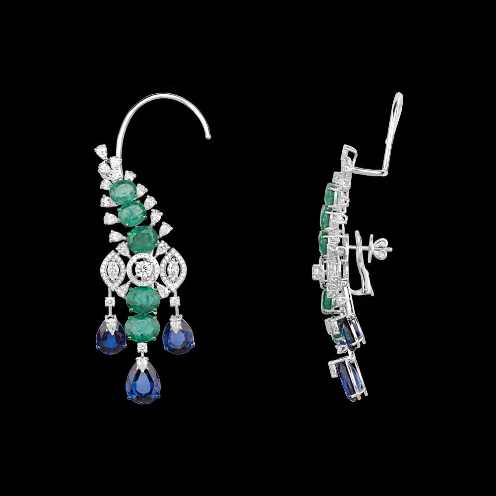 18K White Gold Diamond Jewellery - 9.025ct VVS-VS-JK with Colour Stones