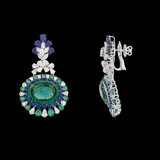 14K White Gold Diamond Jewellery - 7.373ct VVS-VS-JK with Colour Stones