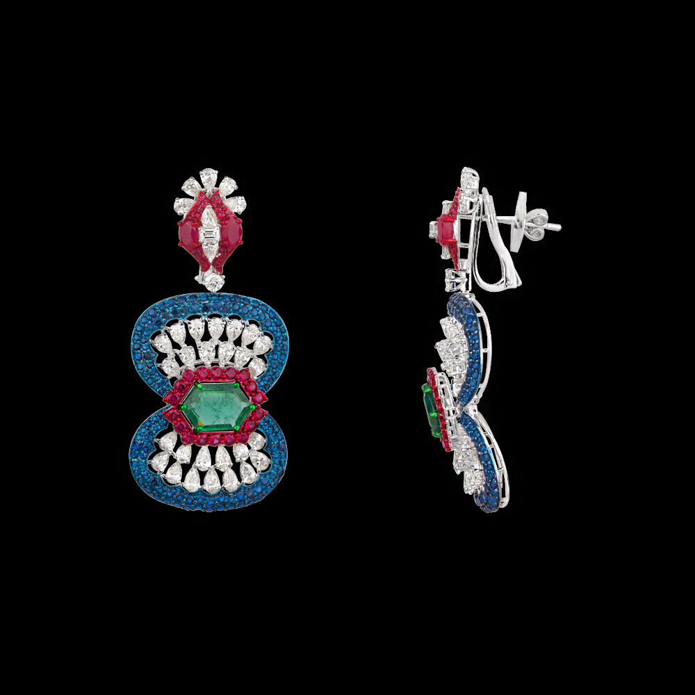 14K White Gold Diamond Jewellery - 10.211ct VVS-VS-JK with Colour Stones