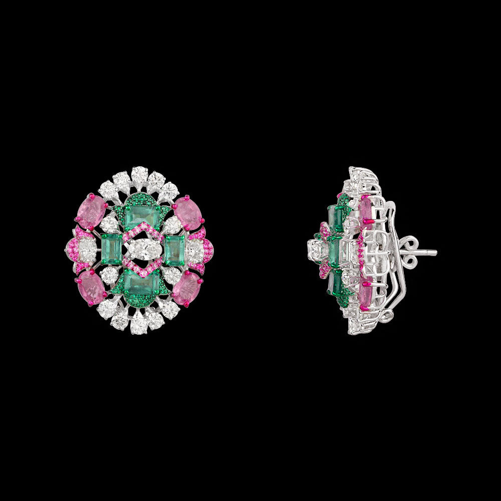 14K White Gold Diamond Jewellery - 6.359ct VVS-VS-HI with Colour Stones