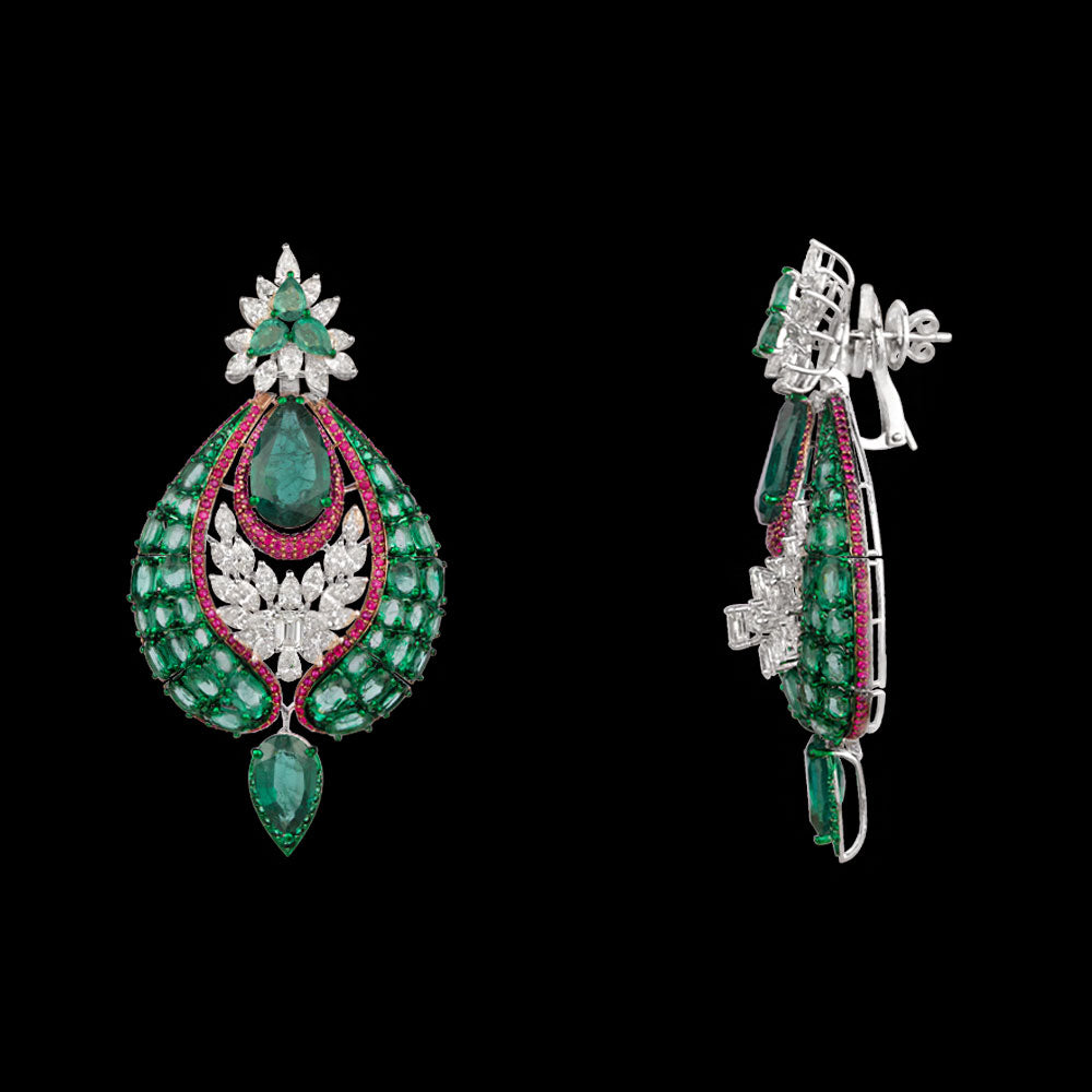 14K White Gold Diamond Jewellery - 10.548ct VVS-VS-JK with Colour Stones