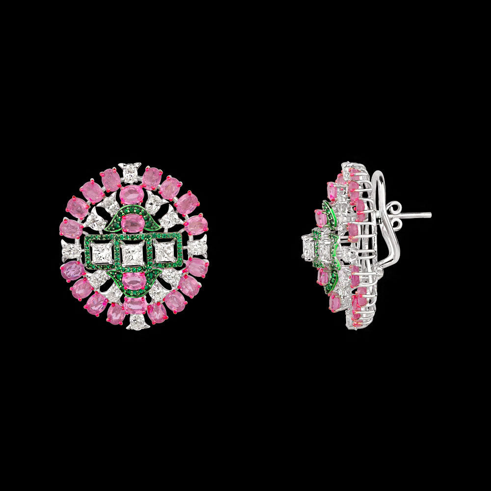 18K White Gold Diamond Jewellery - 7.189ct VVS-VS-HI with Colour Stones