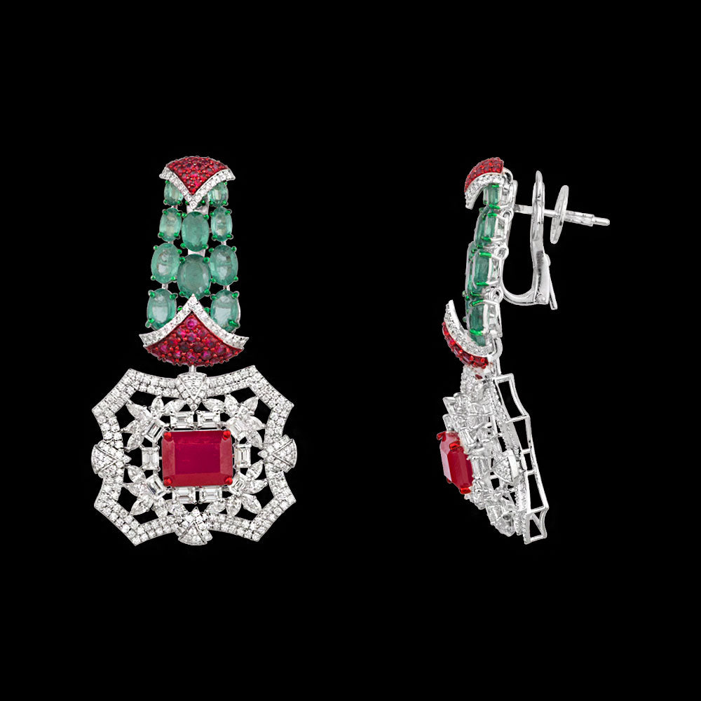 14K White Gold Diamond Jewellery - 6.851ct VVS-VS-HI with Colour Stones