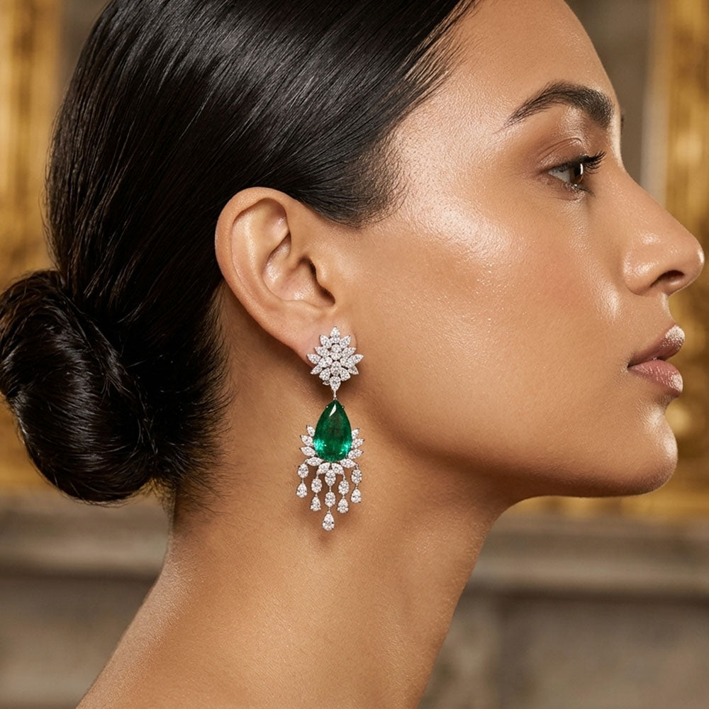 14K White Gold Diamond Earrings - 20.354ct VVS-VS-HI with Colour Stones