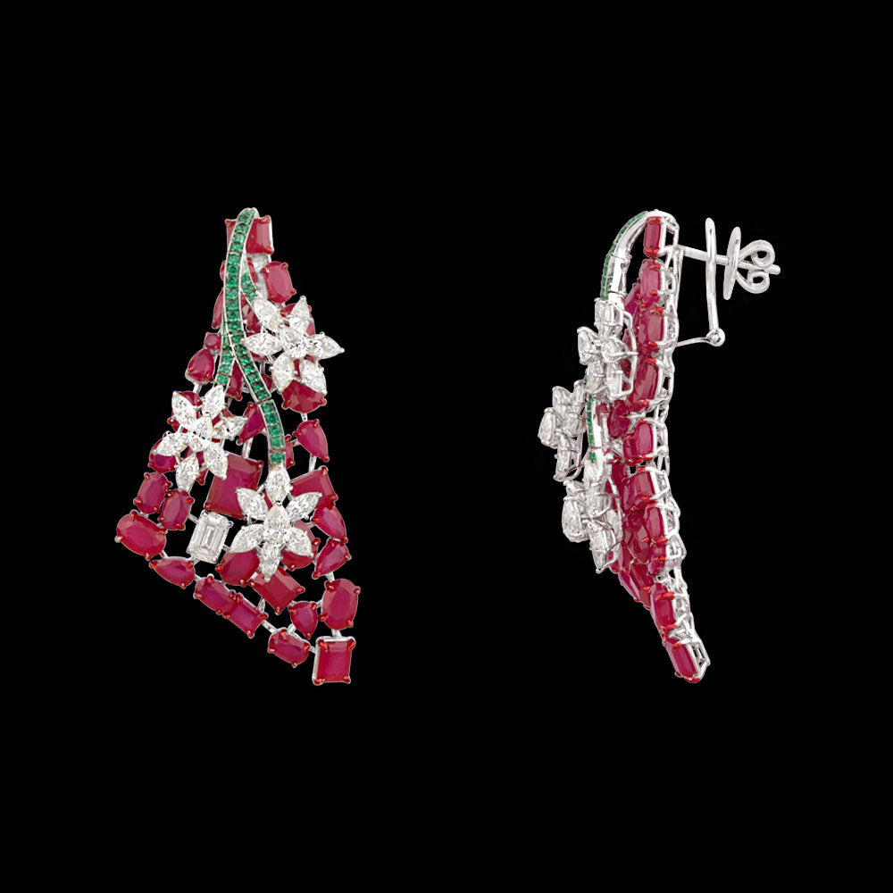 14K White Gold Diamond Earrings - 5.983ct VVS-VS-KL with Colour Stones