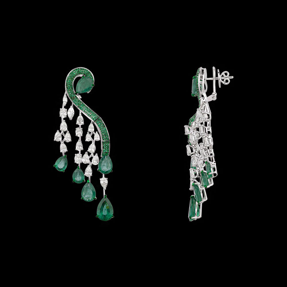 14K White Gold Diamond Earrings - 8.251ct VVS-VS-GH with Colour Stones