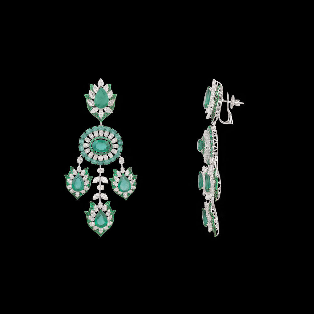 18K White Gold Diamond Earrings - 17.244ct VVS-VS-HI with Colour Stones