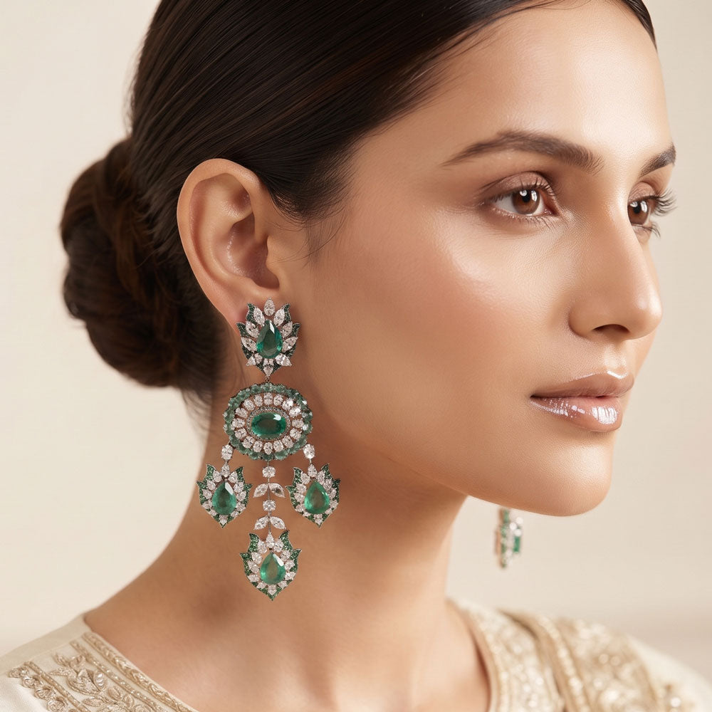 18K White Gold Diamond Earrings - 17.244ct VVS-VS-HI with Colour Stones