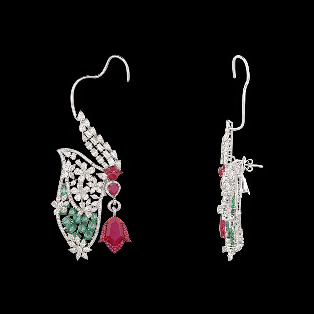 18K White Gold Diamond Earrings - 18.988ct VS-SI-IJ with Colour Stones