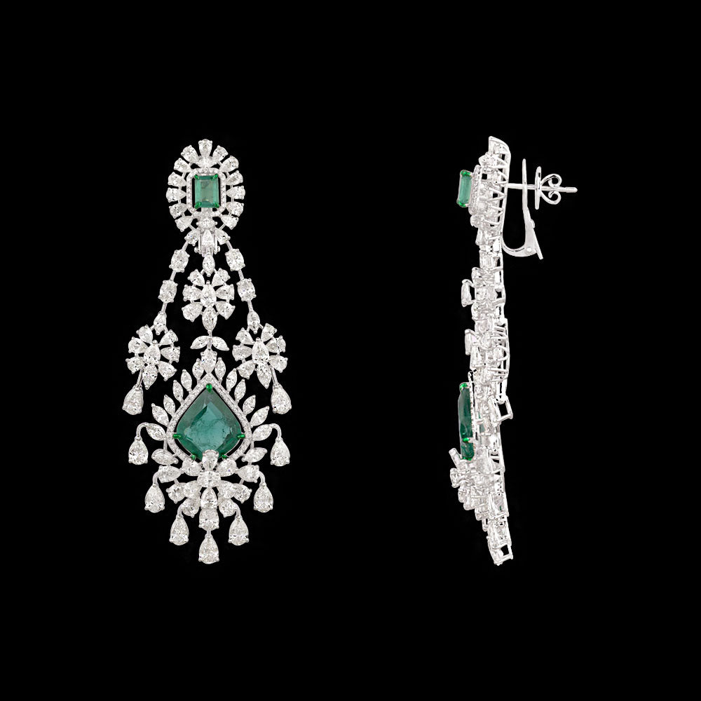 18K White Gold Diamond Earrings - 30.603ct VS-SI-HI with Colour Stones