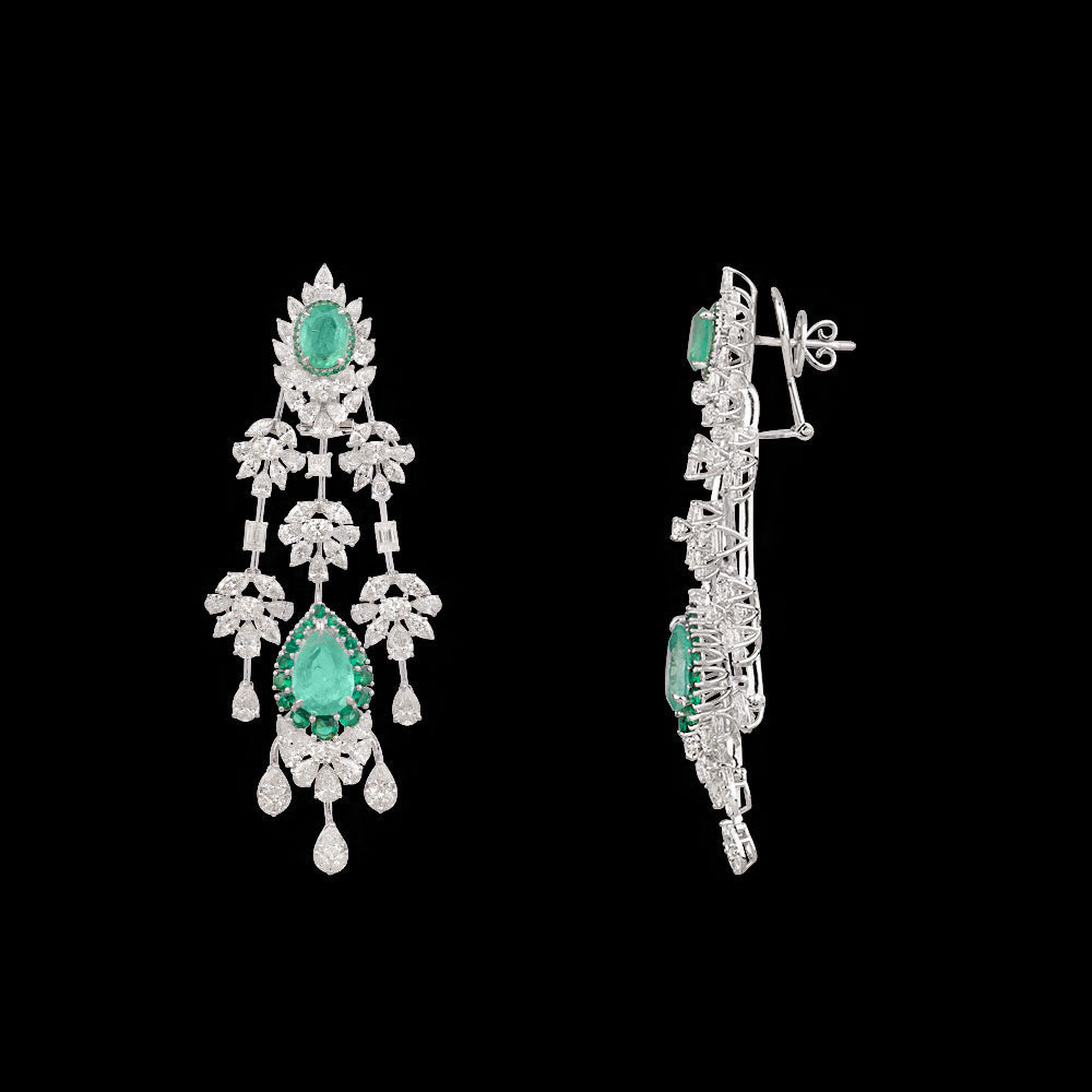 18K White Gold Diamond Earrings - 16.454ct VVS-VS-HI with Colour Stones