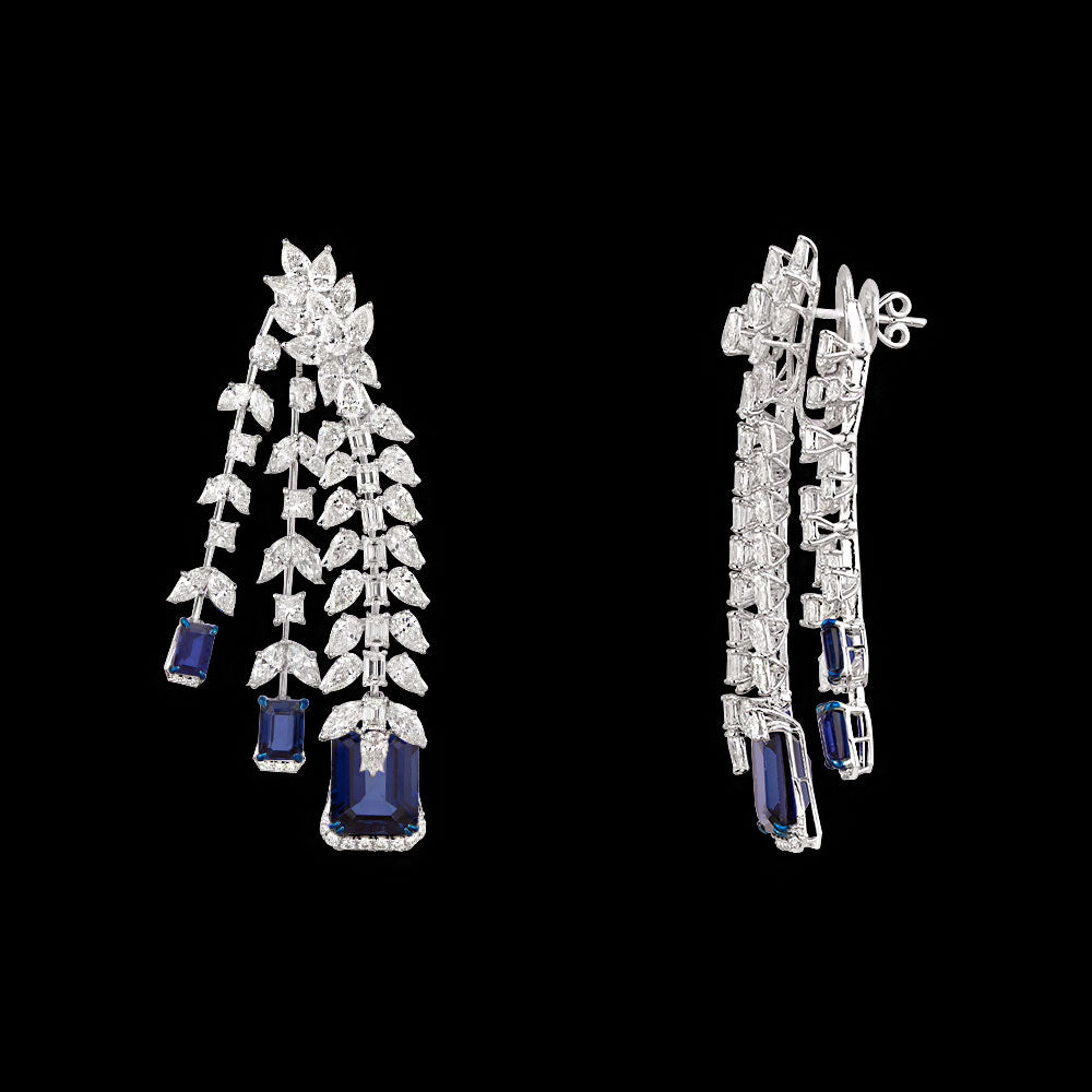 14K White Gold Diamond Earrings - 18.385ct VVS-VS-HI with Colour Stones