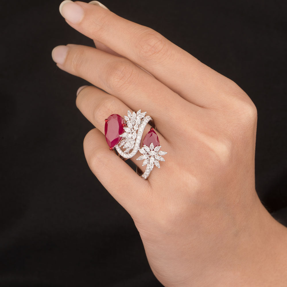 18K White Gold Diamond Ring - 1.605ct VVS-VS-EF with Colour Stones