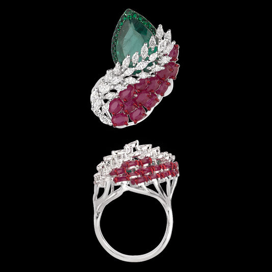 18K White Gold Diamond Ring - 1.003ct VVS-VS-EF with Colour Stones