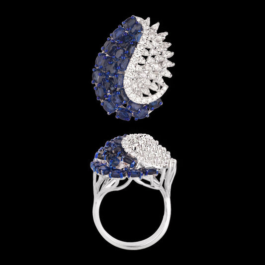 18K White Gold Diamond Ring - 1.53ct VVS-VS-EF with Colour Stones