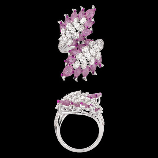 18K White Gold Diamond Ring - 2.663ct VVS-VS-EF with Colour Stones