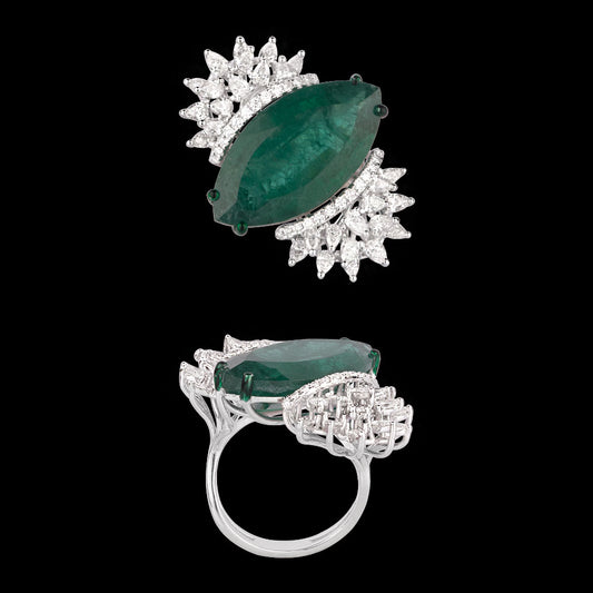 18K White Gold Diamond Ring - 1.763ct VVS-VS-EF with Colour Stones