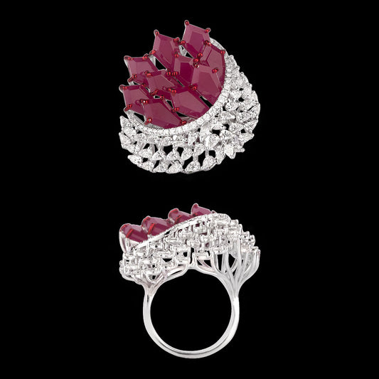 18K White Gold Diamond Ring - 1.874ct VVS-VS-EF with Colour Stones