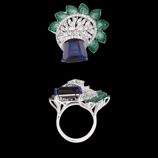 18K White Gold Diamond Ring - 1.508ct VVS-VS-EF with Colour Stones