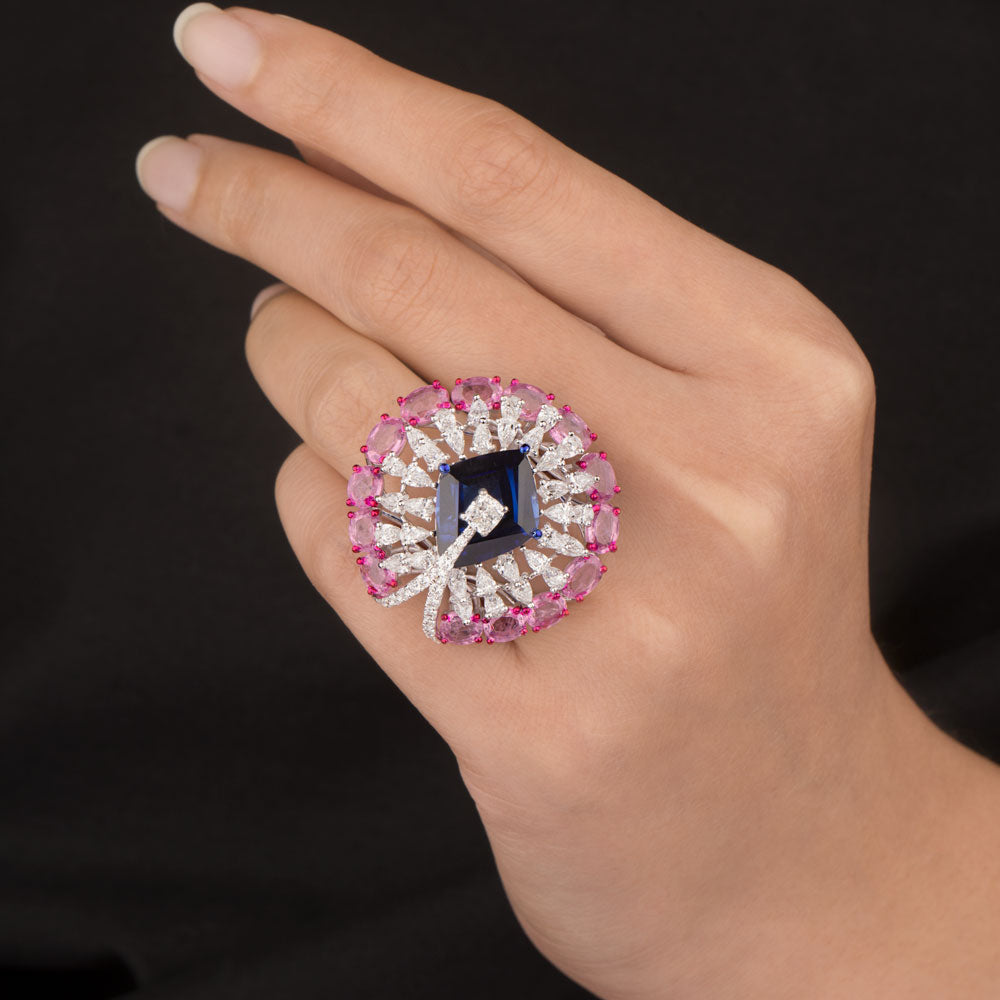 18K White Gold Diamond Ring - 3.23ct VVS-VS-EF with Colour Stones
