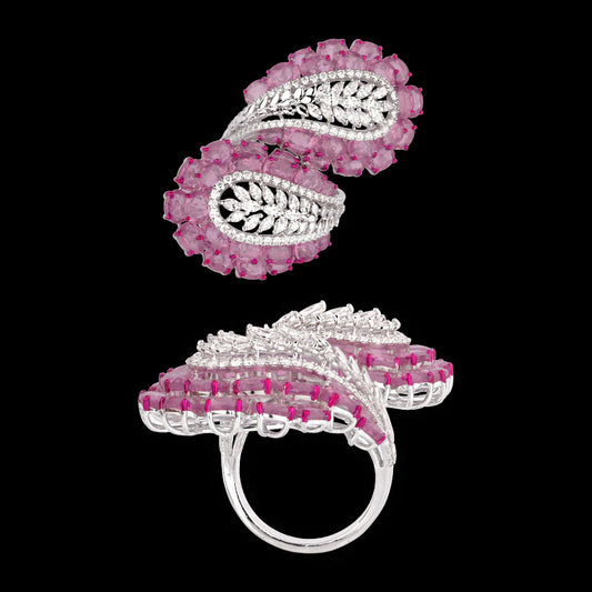 18K White Gold Diamond Ring - 1.998ct VVS-VS-EF with Colour Stones