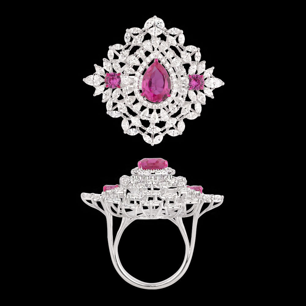 14K White Gold Diamond Ring - 3.156ct VS-SI-EFG with Colour Stones