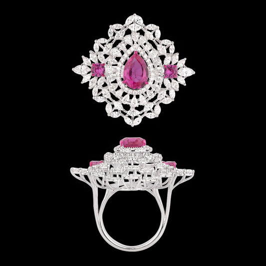14K White Gold Diamond Ring - 3.156ct VS-SI-EFG with Colour Stones