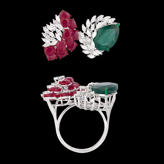 18K White Gold Diamond Ring - 1.543ct VVS-VS-EF with Colour Stones