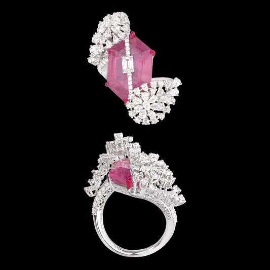 18K White Gold Diamond Ring - 2.8ct VVS-VS-EF with Colour Stones
