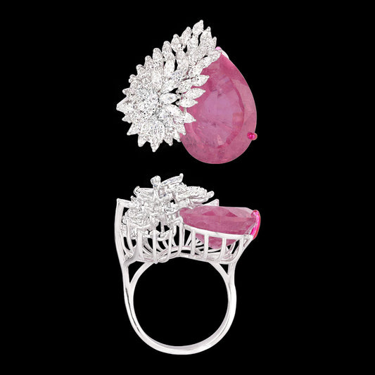 18K White Gold Diamond Ring - 2.47ct VVS-VS-EF with Colour Stones