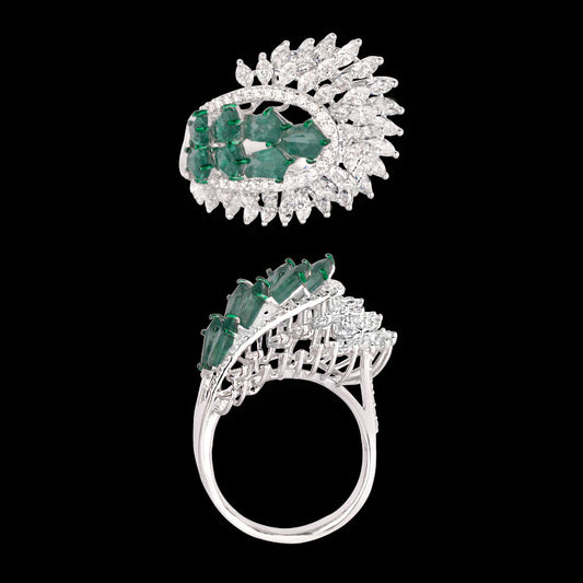 18K White Gold Diamond Ring - 2.111ct VVS-VS-EF with Colour Stones