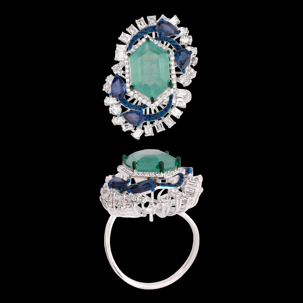 18K White Gold Diamond Ring - 2.42ct VVS-VS-EF with Colour Stones
