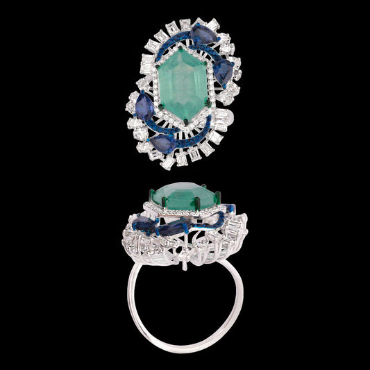 18K White Gold Diamond Ring - 2.42ct VVS-VS-EF with Colour Stones