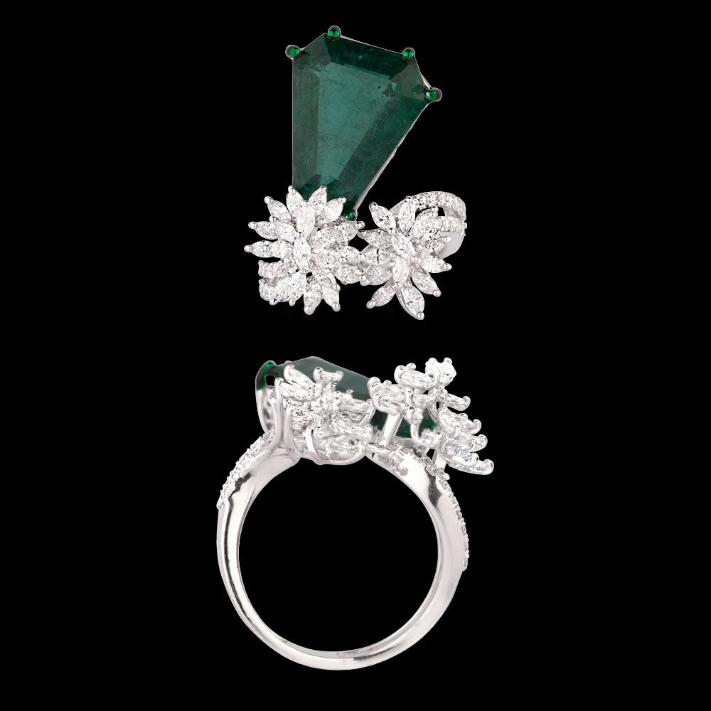 18K White Gold Diamond Ring - 1.513ct VVS-VS-EF with Colour Stones