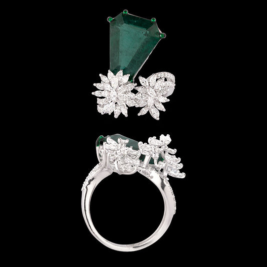18K White Gold Diamond Ring - 1.513ct VVS-VS-EF with Colour Stones
