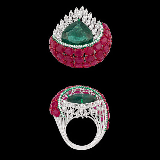 18K White Gold Diamond Ring - 2.431ct VVS-VS-EF with Colour Stones