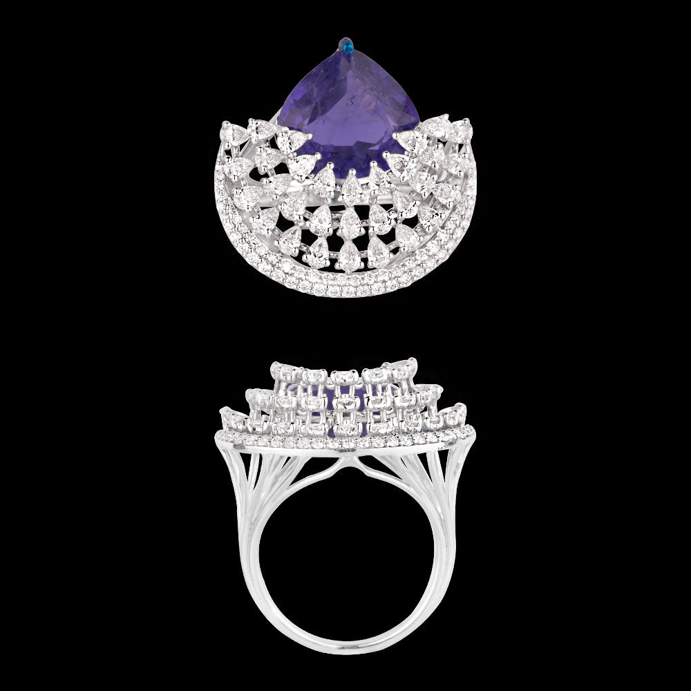 18K White Gold Diamond Ring - 1.932ct VVS-VS-EF with Colour Stones