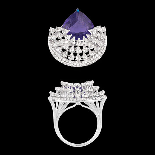18K White Gold Diamond Ring - 1.932ct VVS-VS-EF with Colour Stones
